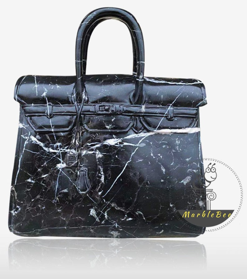 Luxurious Showcase Hand Carved Nero Marquina Marble Handbag