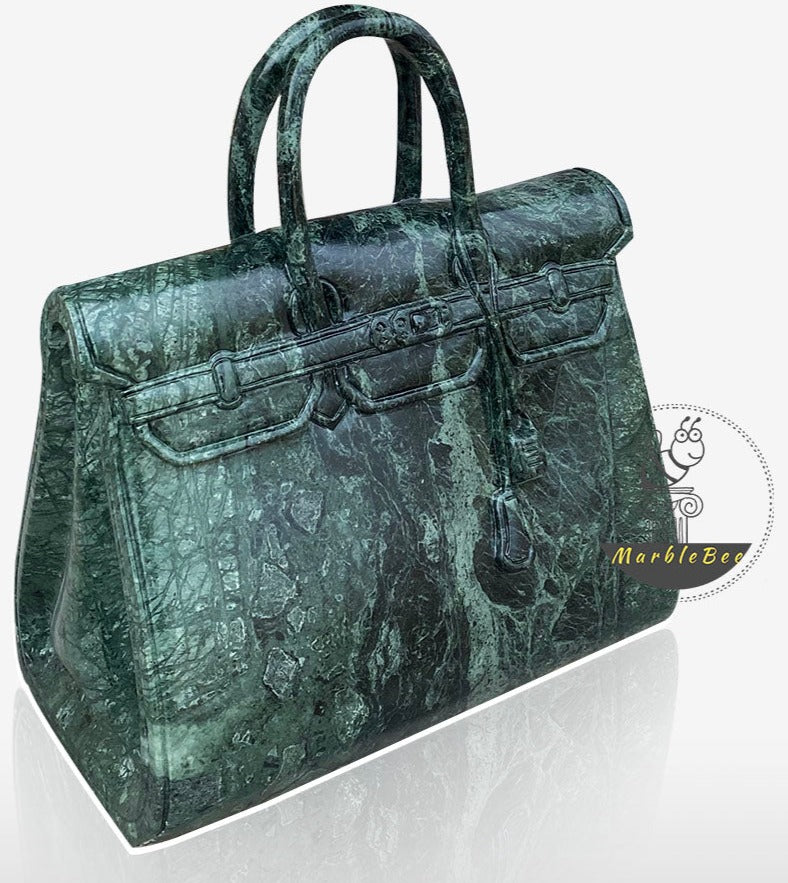 Solid Stone Handbag Carved from Green Marble