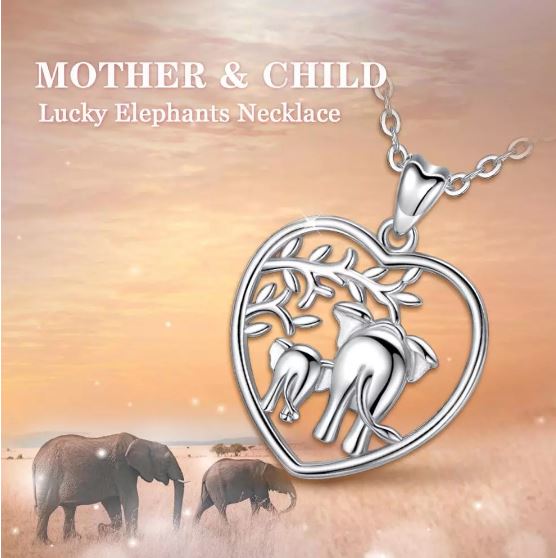 mama and baby elephant necklace