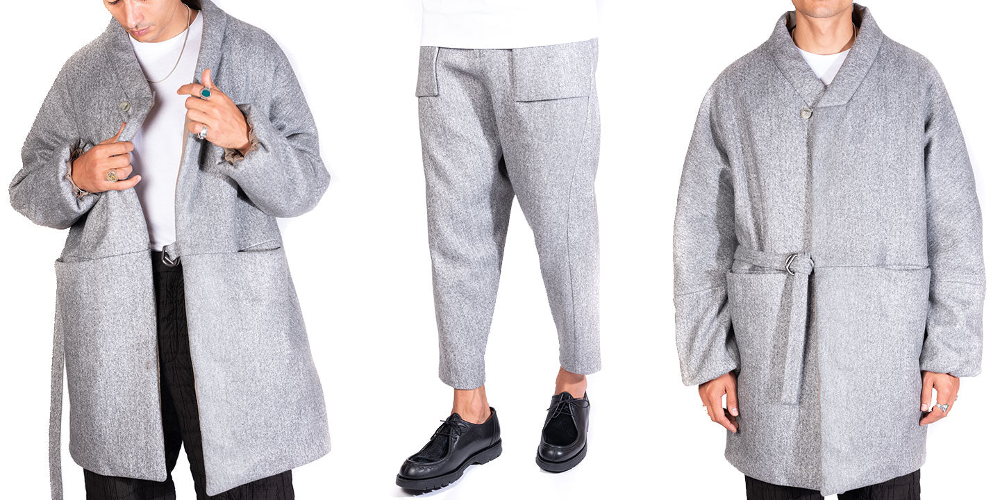 Manteau et pantalon gris