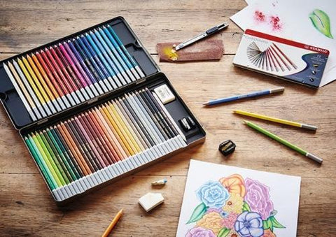 Creioane colorate Stabilo CarbOthello, 12 culori / set, cutie metalica