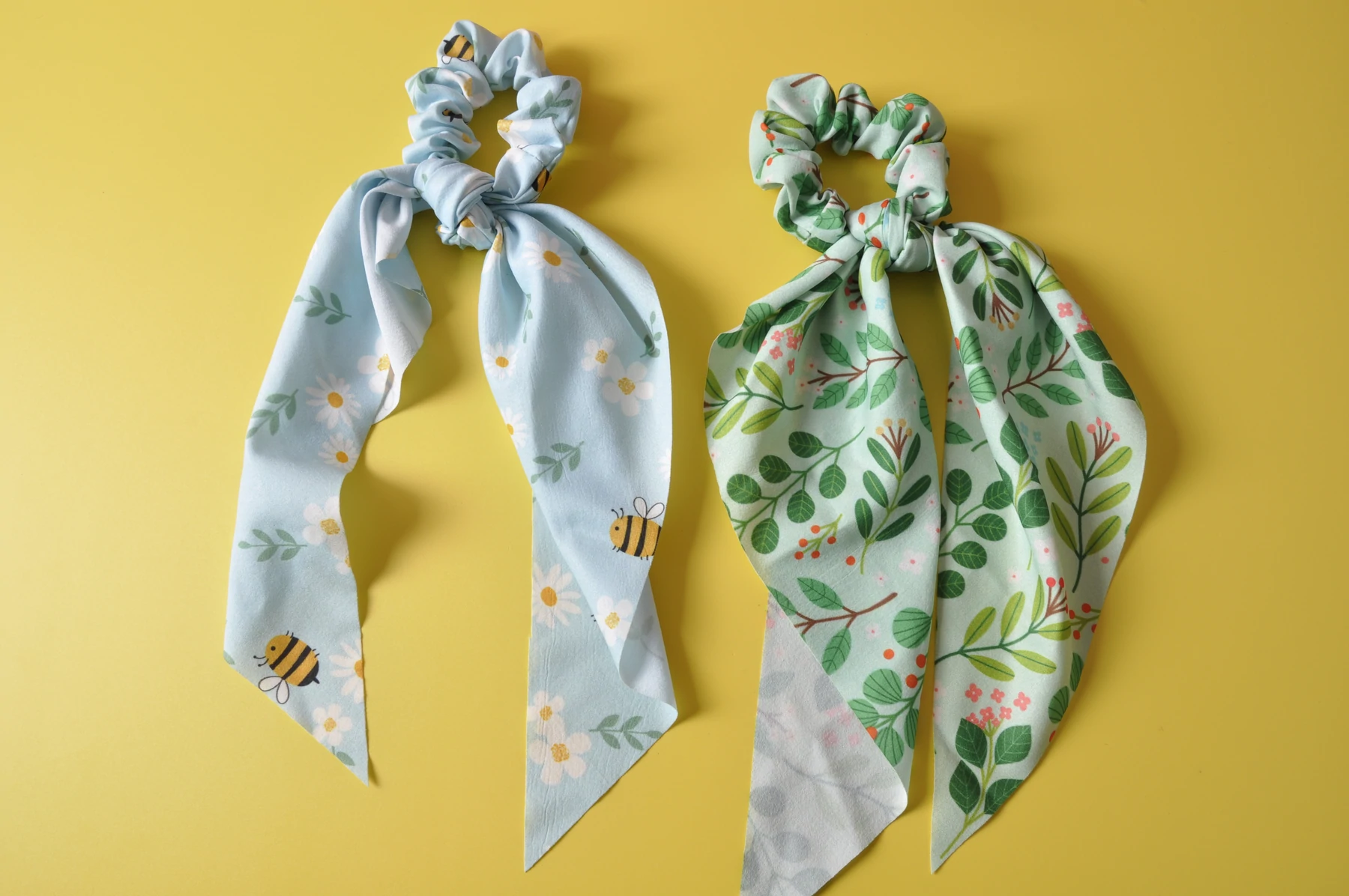 Spring & Bees Satin Scrunchies With Ribbon