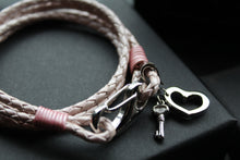 Load image into Gallery viewer, Baby Pink Leather Heart &amp; Key Charm Bracelet
