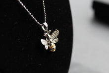 Load image into Gallery viewer, Silver &amp; Cubic Zirconia Yellow Honey Bee Pendant with Silver Chain
