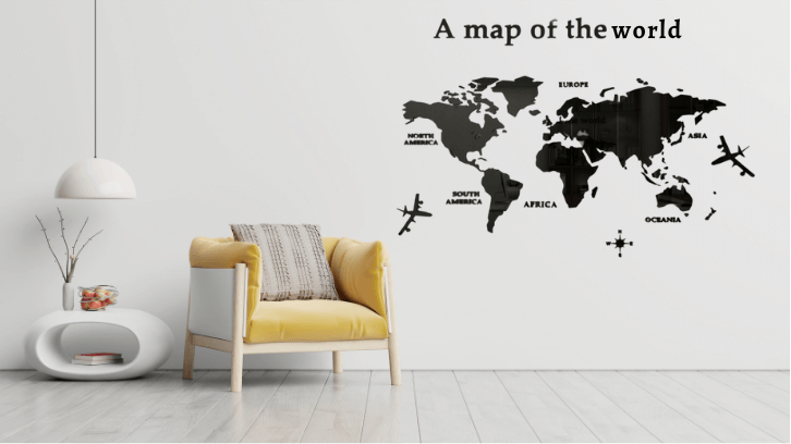 mapa mundi em acrilico moderno e minimalista