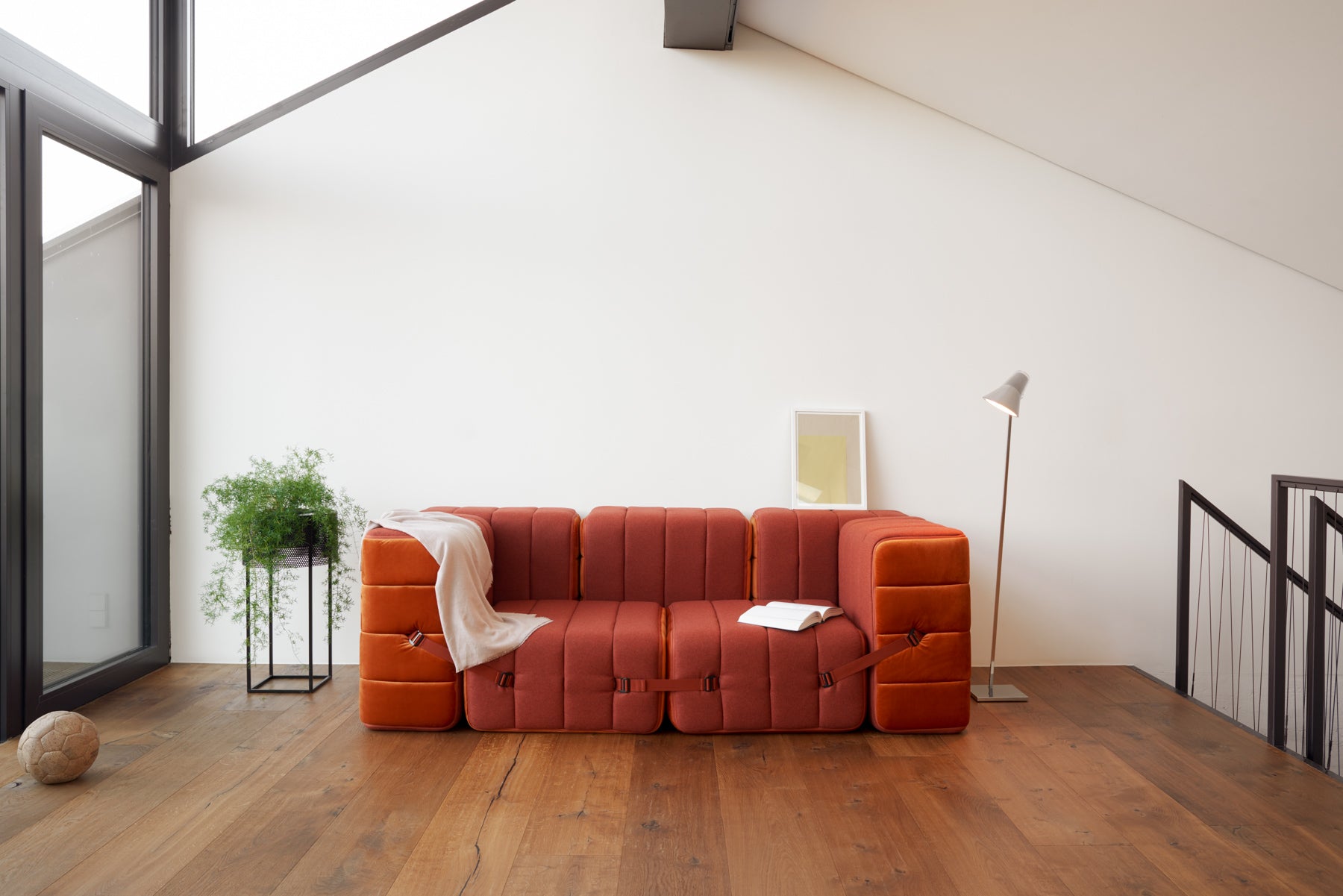 orange foldable functional couch