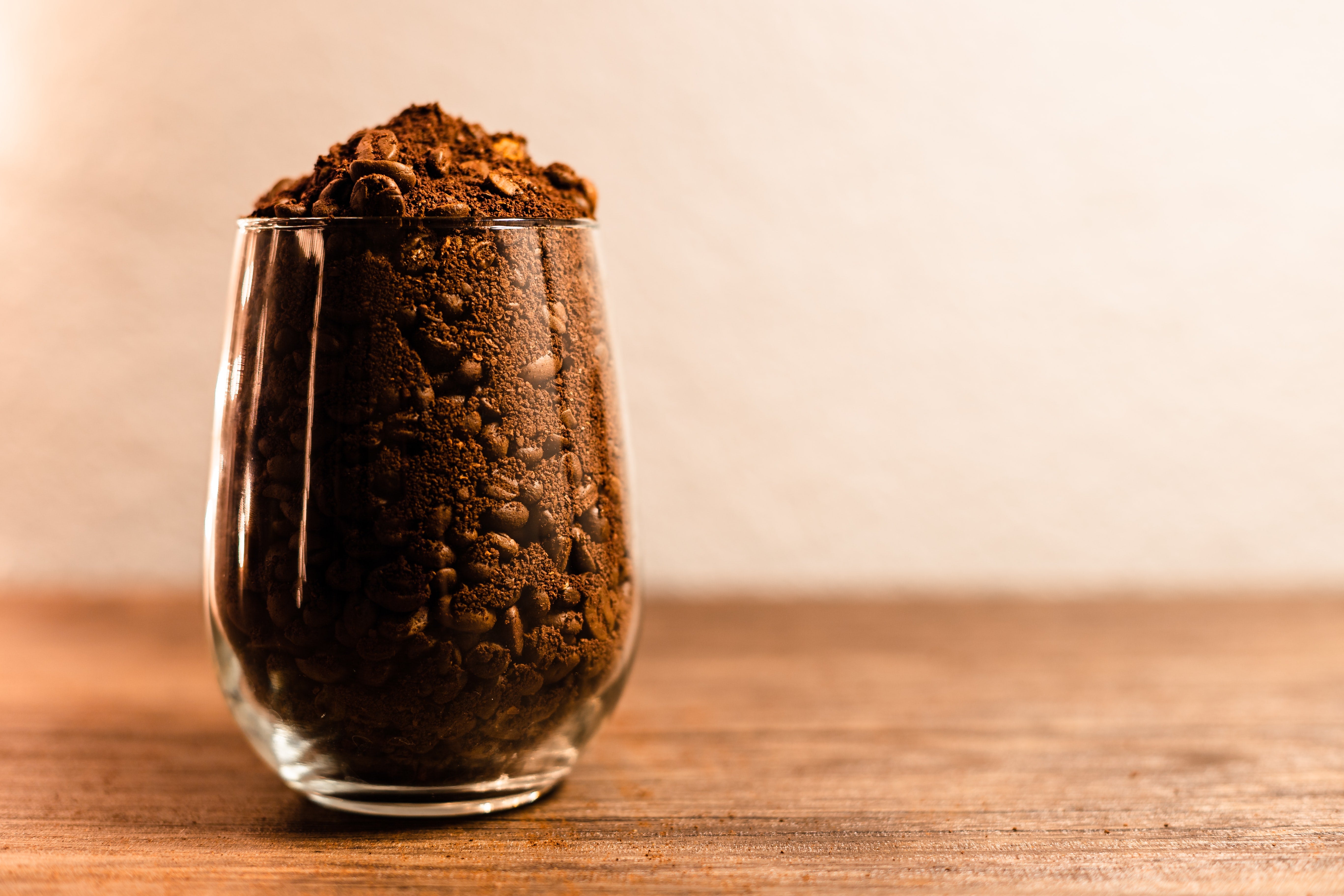 Coffee grounds in a glass