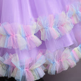 LZH® 2022 New Mesh Bubble Sleeve Rainbow Mesh Fluffy Evening Dress Girl's Birthday Party Big Bow Dress - LZH Fashion Kids