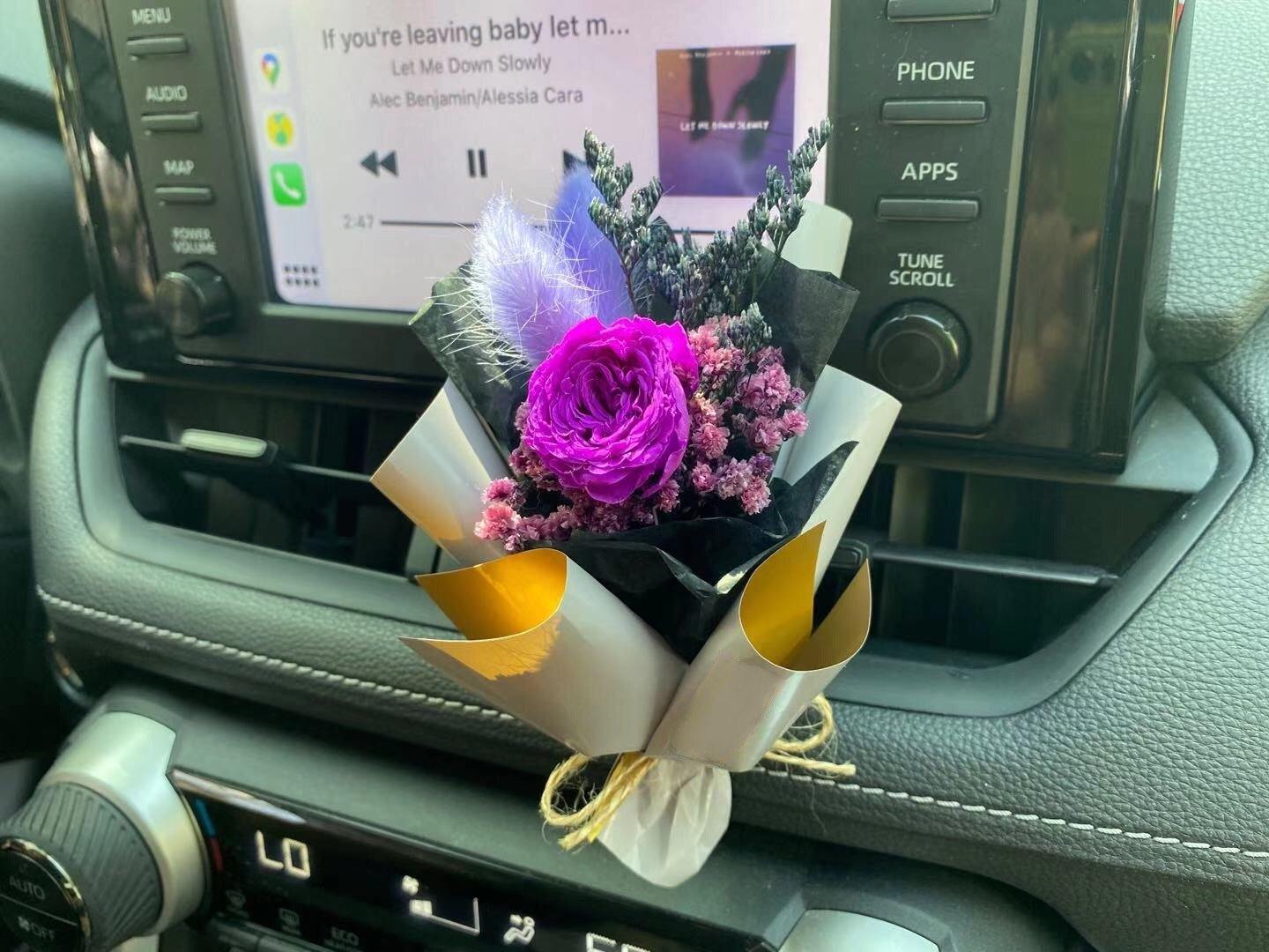 Dried Flower Bouquet With Purple Rose In The Center