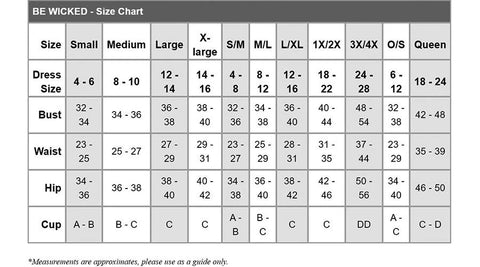 Lingerie Size Chart - Mentionables