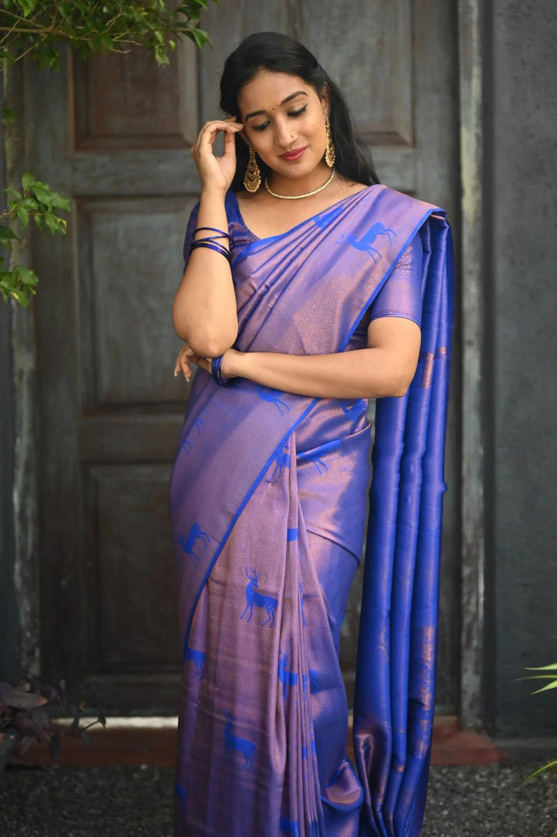 Efflorescence Royal Blue Soft Silk Saree With Nemesis Blouse Piece ...