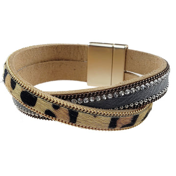 Allure Animal Print Leather Bracelet & Grey Cowhide - Handmade in the USA