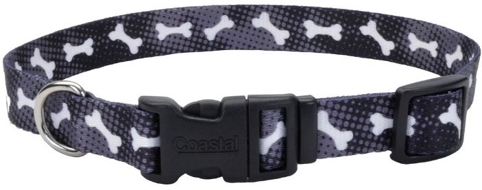 Coastal Pet Styles Nylon Adjustable Dog Collar Black Bones 1&quot; W x 18-26&quot; Long