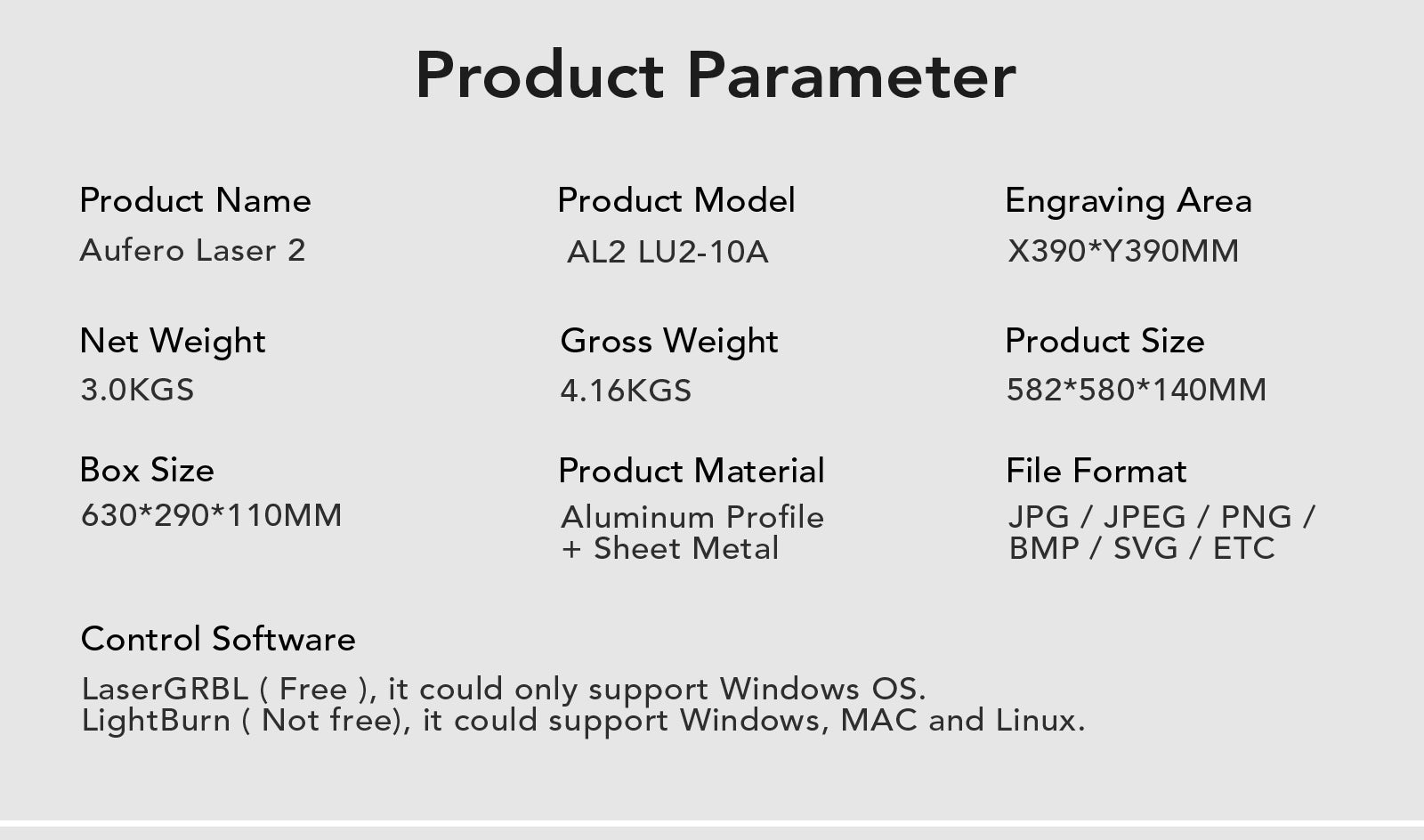 Aufero Laser 2 LU2-10A Laser Engraving Machine - Product Parameter