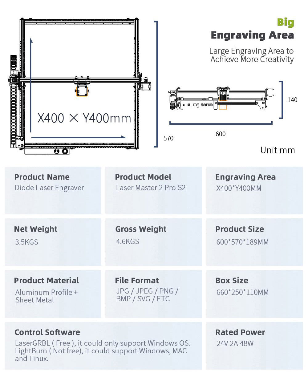 Ortur Laser Master 2 Pro S2 SF - Blg engraving Area