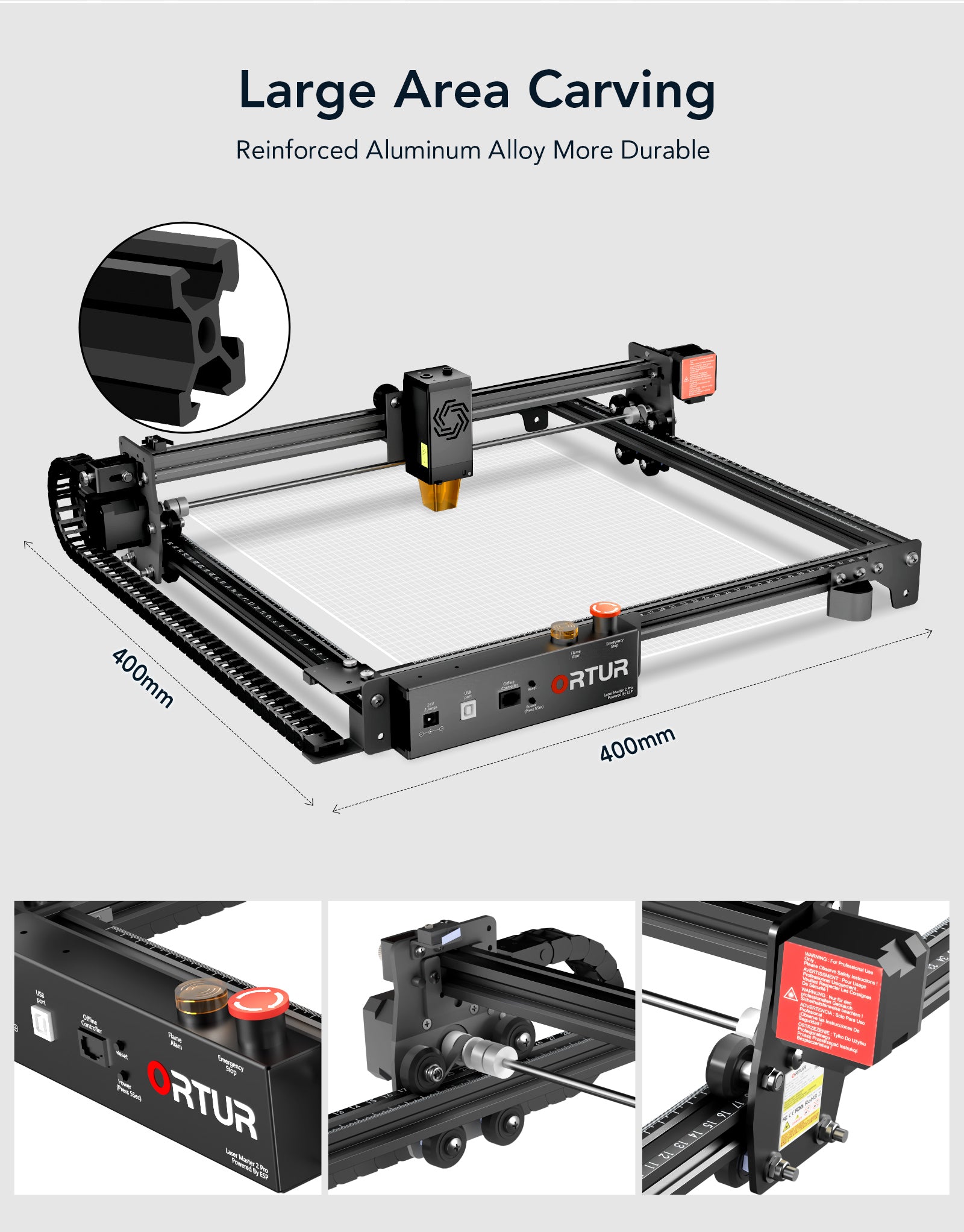 Ortur Laser Master 2 Pro LU2-10A - Large Area Carving Reinforced Aluminum Alloy More Durable