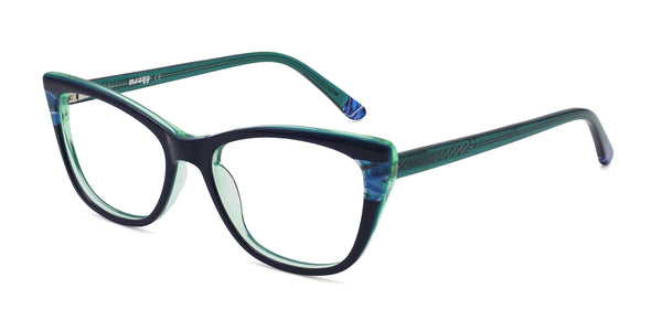 arch cat-eye green eyeglasses frames angled view