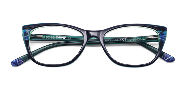 arch cat-eye green eyeglasses frames top view