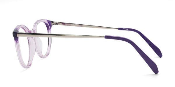 awake round purple eyeglasses frames side view