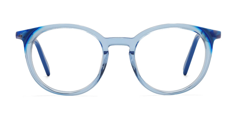 awake round blue eyeglasses frames front view