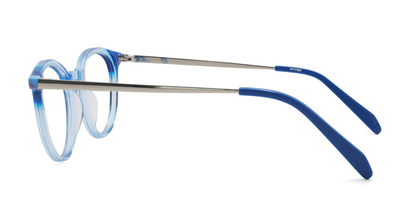 awake round blue eyeglasses frames side view