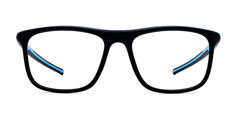 azure rectangle blue eyeglasses frames front view