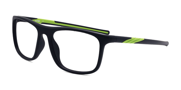 azure rectangle green eyeglasses frames angled view