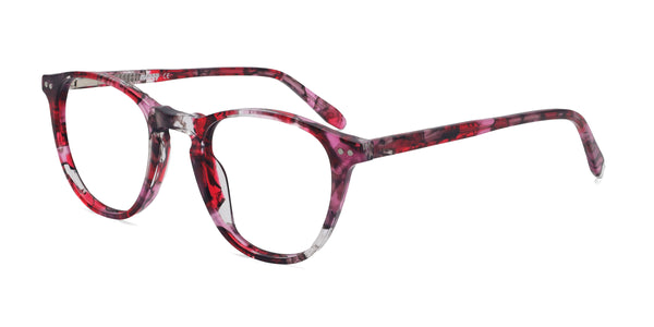 beamish oval red eyeglasses frames angled view