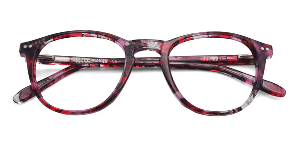 beamish oval red eyeglasses frames top view
