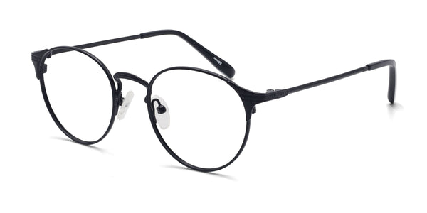 elegant oval black eyeglasses frames angled view