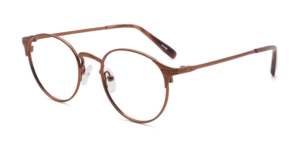 elegant oval brown eyeglasses frames angled view