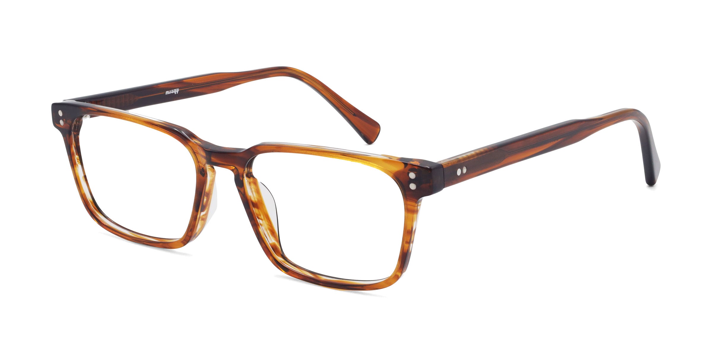 flashy rectangle brown eyeglasses frames angled view