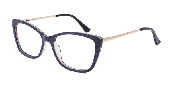 jeans cat eye blue eyeglasses frames angled view