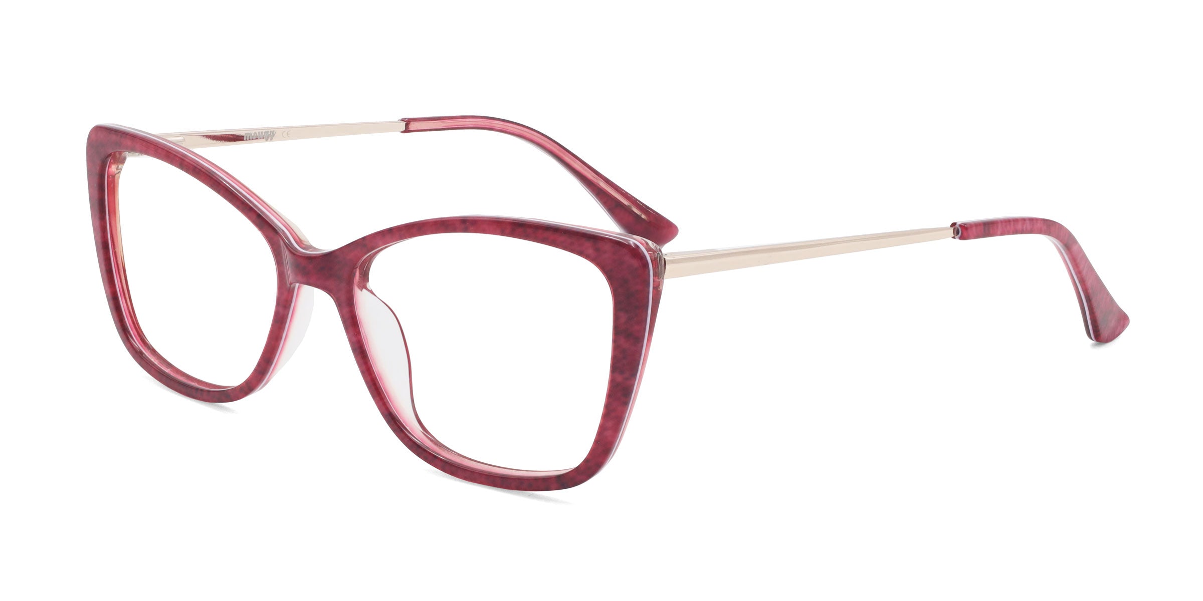 jeans cat eye red eyeglasses frames angled view