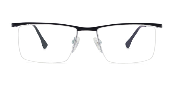 leader rectangle silver black eyeglasses frames front view