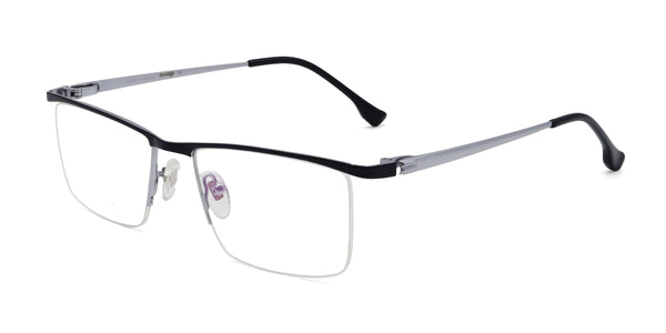 leader rectangle silver black eyeglasses frames angled view