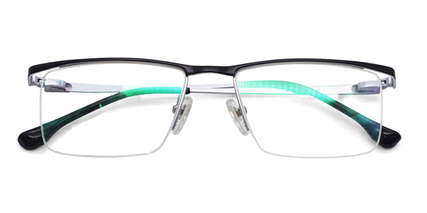 leader rectangle silver black eyeglasses frames top view
