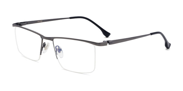 leader rectangle silver eyeglasses frames angled view