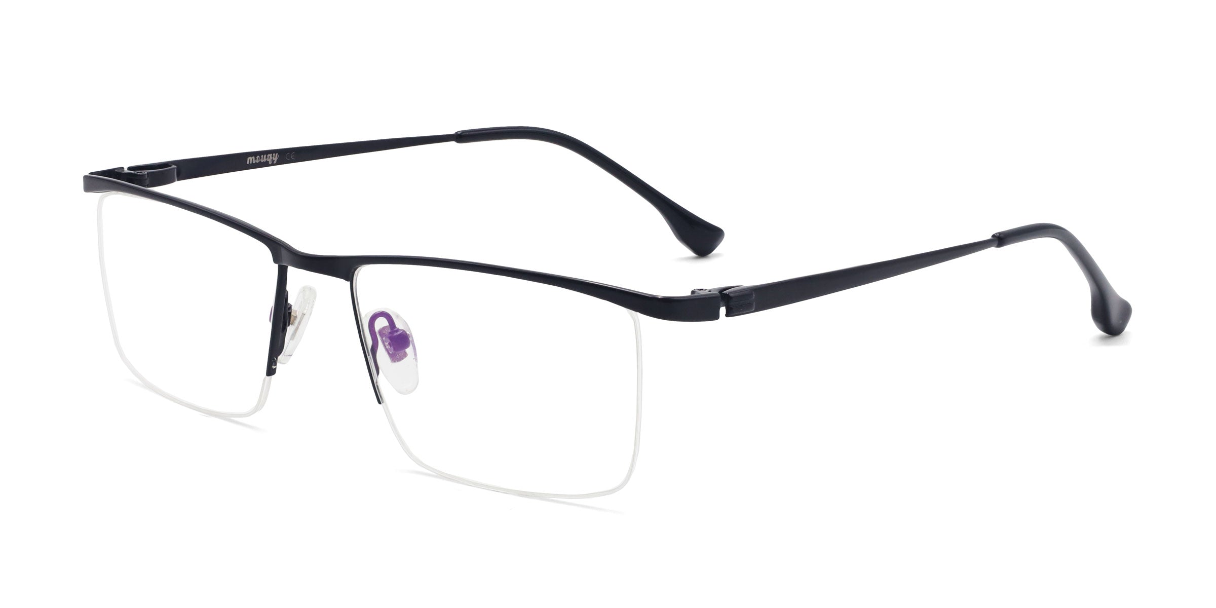leader rectangle black eyeglasses frames angled view