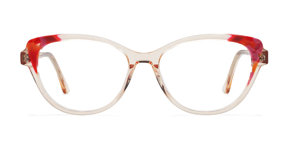 lucky cat eye orange eyeglasses frames front view