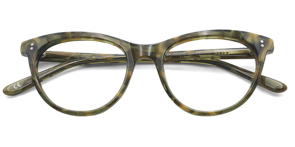 lush cat eye green eyeglasses frames top view