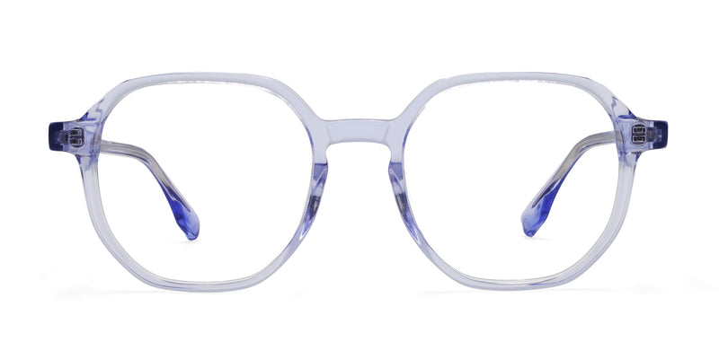 natural geometric blue eyeglasses frames front view