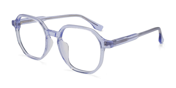 natural geometric blue eyeglasses frames angled view