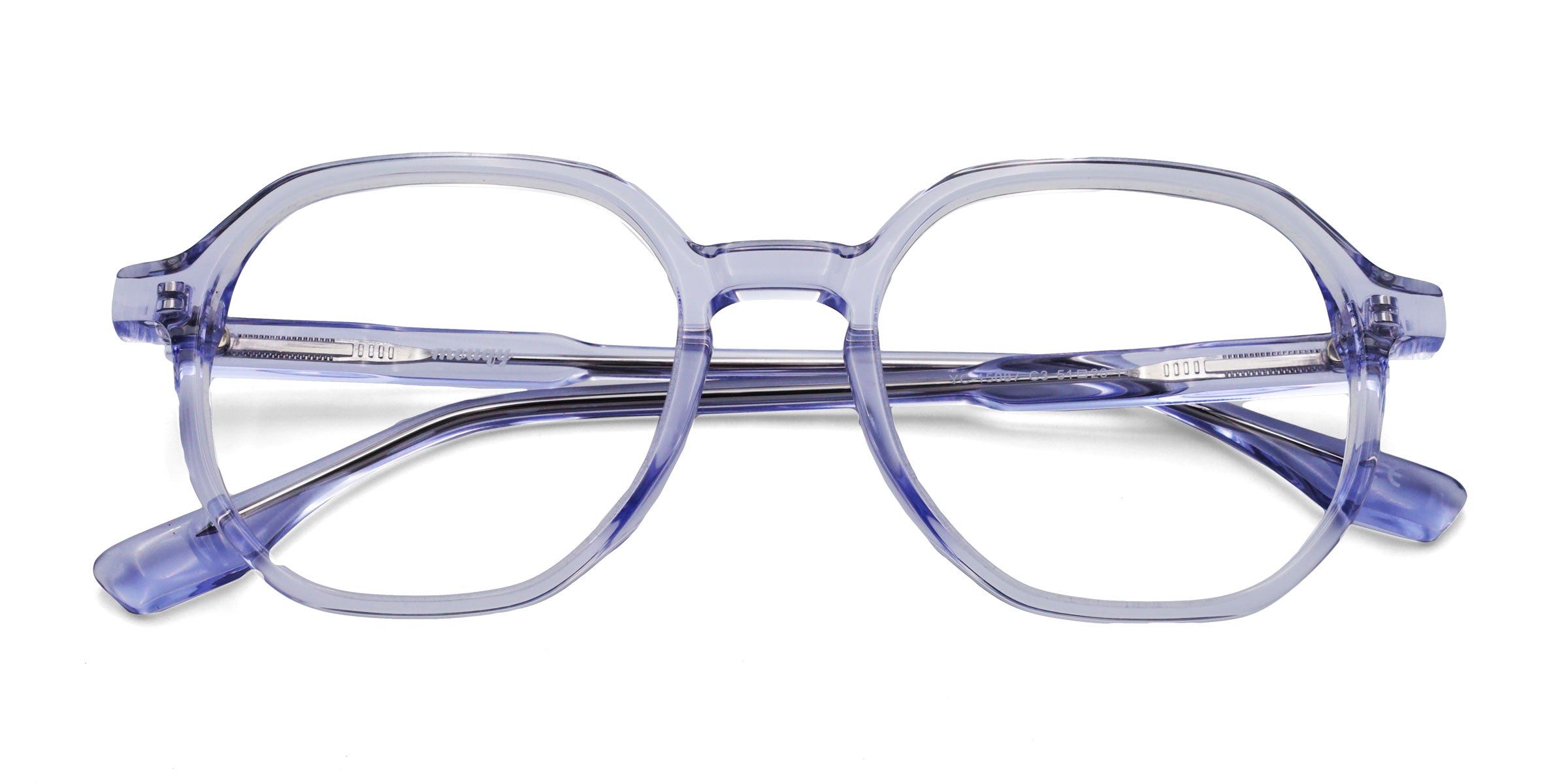 natural geometric blue eyeglasses frames top view