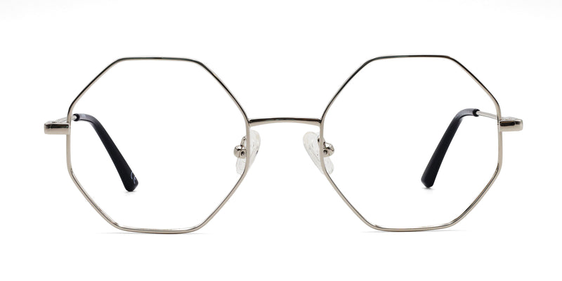 optimistic geometric silver eyeglasses frames front view