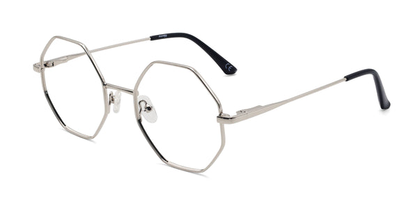 optimistic geometric silver eyeglasses frames angled view