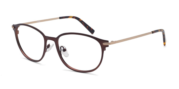 quaff oval brown eyeglasses frames angled view