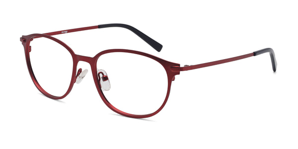 quaff oval red eyeglasses frames angled view