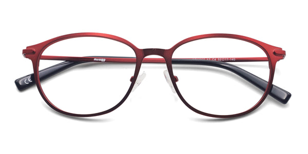 quaff oval red eyeglasses frames top view