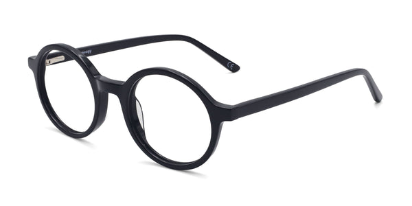 qualine oval black eyeglasses frames angled view